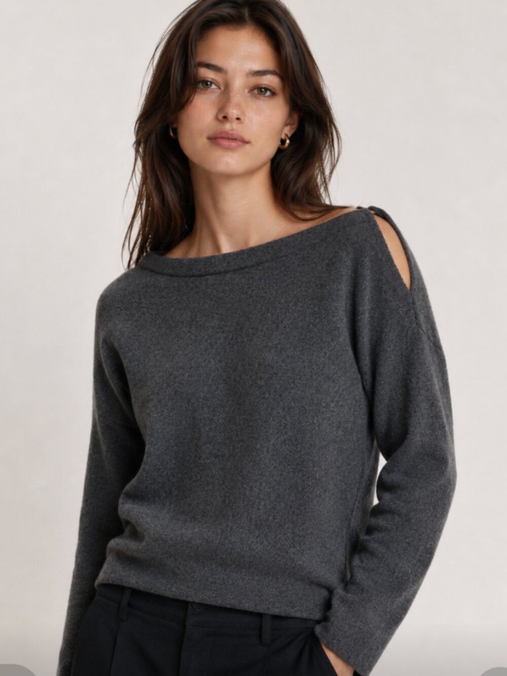 Vince. Boatneck Cutout Shoulder Cashmere Sweater Women's Size S Grey